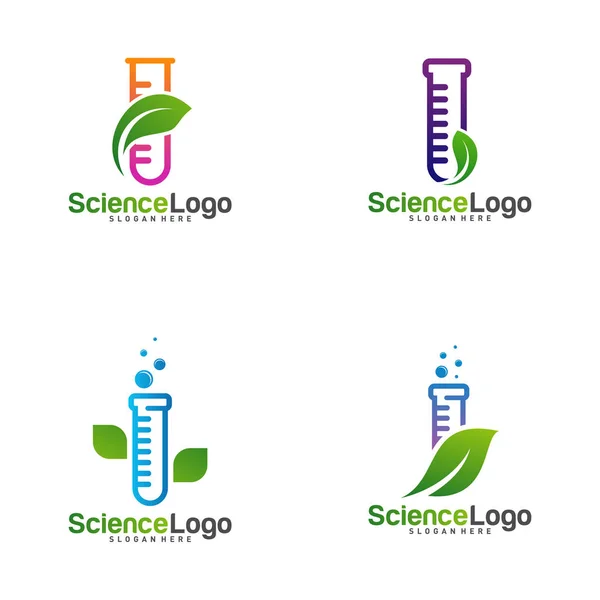 Ensemble de conception de logo de laboratoire de la nature Concept vecteur. Laboratoire créatif avec modèle de logo de feuille. Symbole icône — Image vectorielle