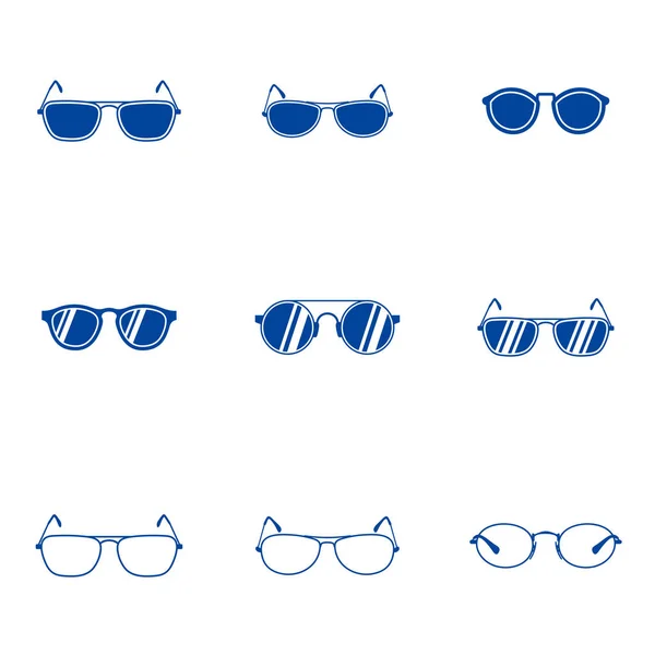 Conjunto de óculos de sol Icon Vector Template, óculos, óculos geek diferentes formas modelo ícones silhuetas vetoriais. Ilustração de óculos de variedade de moda — Vetor de Stock