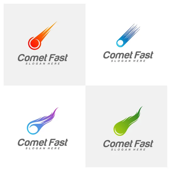 Conjunto de Cometa Logo Vector, Modelo de design de logotipo cometa, Símbolo de ícone, Ilustração —  Vetores de Stock