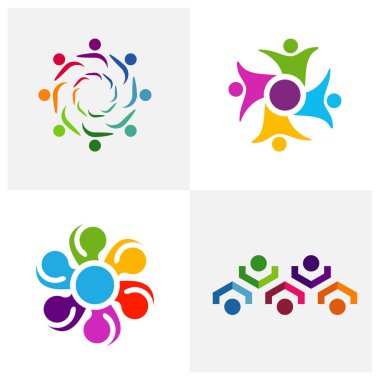 Topluluk logosu tasarım vektör şablonu, Sosyal İlişkiler logosu ve simgesi, evlat edinme bakımı logosu konsepti, simge sembolü