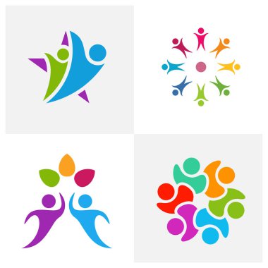 Topluluk logosu tasarım vektör şablonu, Sosyal İlişkiler logosu ve simgesi, evlat edinme bakımı logosu konsepti, simge sembolü