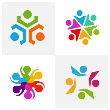 Topluluk logosu tasarım vektör şablonu, Sosyal İlişkiler logosu ve simgesi, evlat edinme bakımı logosu konsepti, simge sembolü