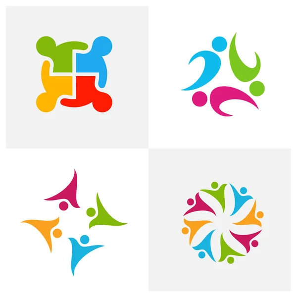 Ensemble de modèle vectoriel d'inspiration de conception de logo communautaire, logo et icône de relation sociale, concept de logo de soins à l'adoption, symbole d'icône — Image vectorielle