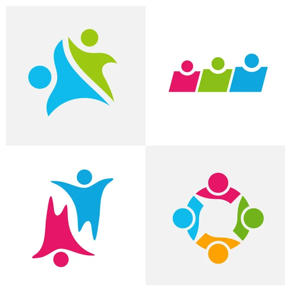 Ensemble de modèle vectoriel d'inspiration de conception de logo communautaire, logo et icône de relation sociale, concept de logo de soins à l'adoption, symbole d'icône — Image vectorielle