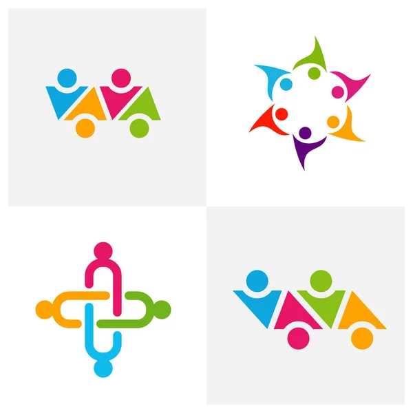 Conjunto de modelo de vetor de inspiração de design de logotipo comunitário, Logotipo e ícone de relacionamento social, Conceito de logotipo de cuidado de adoção, Símbolo de ícone — Vetor de Stock