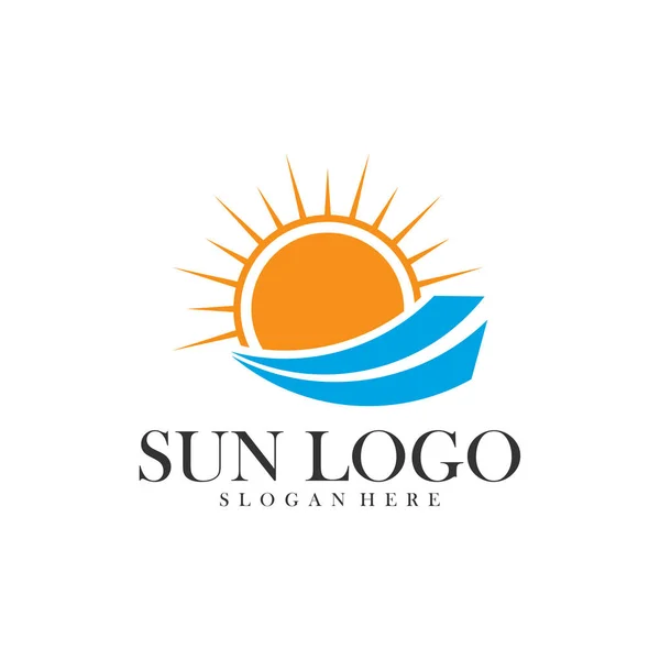 Slunce s vodním logem vektorové šablony, Ikona symbol, Ilustrace — Stockový vektor