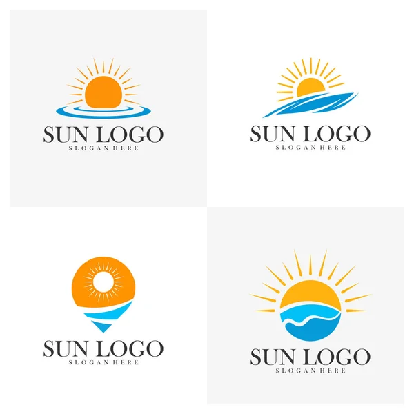 Set of Sun with water logo design vector template, Icon symbol, Illustration — Stock Vector