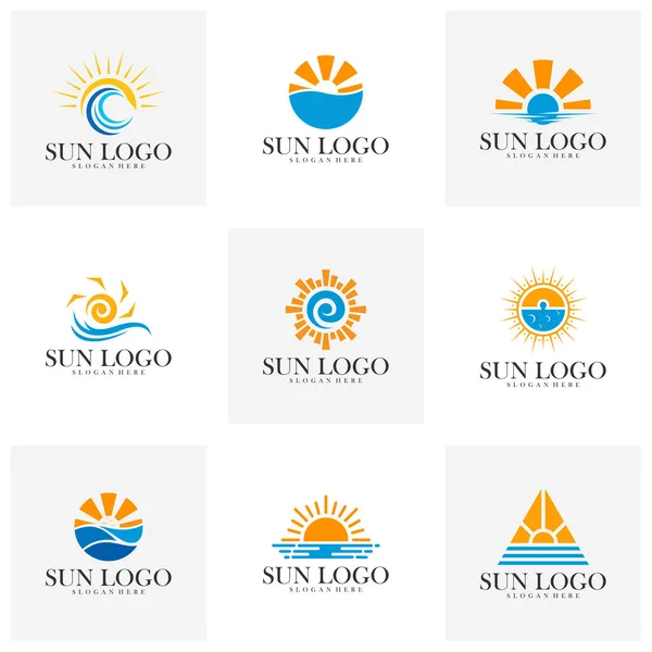 Set de sol con diseño de logotipo de agua plantilla vectorial, icono símbolo, ilustración — Vector de stock