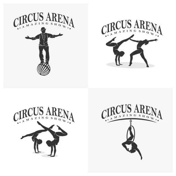 Ensemble de cirque avec icône de danseur Modèle vectoriel de conception de logo, symbole d'icône, illustration — Image vectorielle