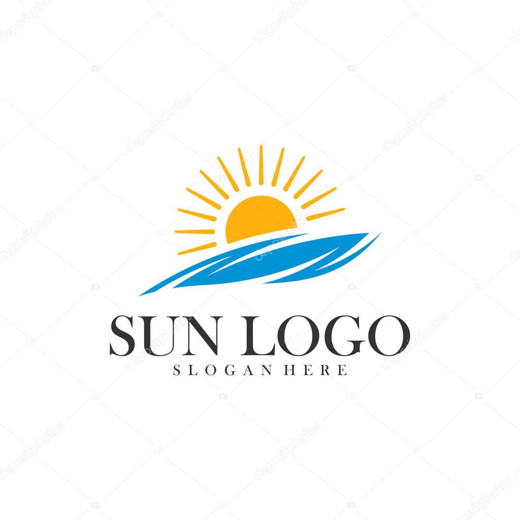 Sun with water logo design vector template, Icon symbol, Illustration