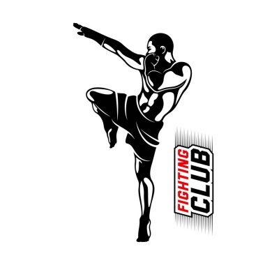 Fight Player logo tasarım vektörü, boks logosu, muay thai kick logo vektörü, Combat Sport and Fitness Amblem with a Fighter., Muay Thai Eğitim Merkezi, Illustration, Creative Design