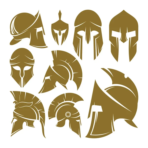 Set van Spartaanse Logo Design Vector Template, Spartaanse Helm Logo Concept, Embleem, Concept Design, Creatief Symbool, Pictogram — Stockvector
