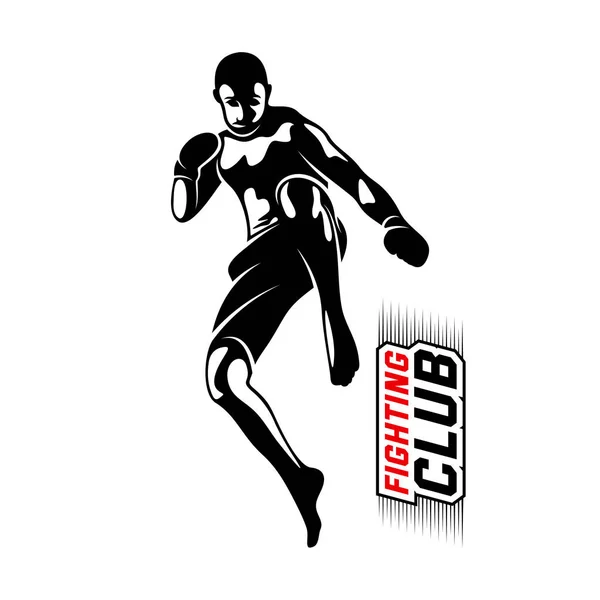 Вектор дизайна логотипа Fight Player, шаблон логотипа бокса, вектор логотипа Muay Thai kick boxing, эмблема боевого спорта и фитнеса с бойцом., учебный центр Muay Thai, иллюстрация, креативный дизайн — стоковый вектор