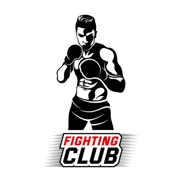 Fight Player logo design vector, modello di logo di boxe, muay thai kick boxing logo vector, Combat Sport e Fitness Emblem con un combattente., Muay Thai Training Center, Illustrazione, Design creativo — Vettoriale Stock