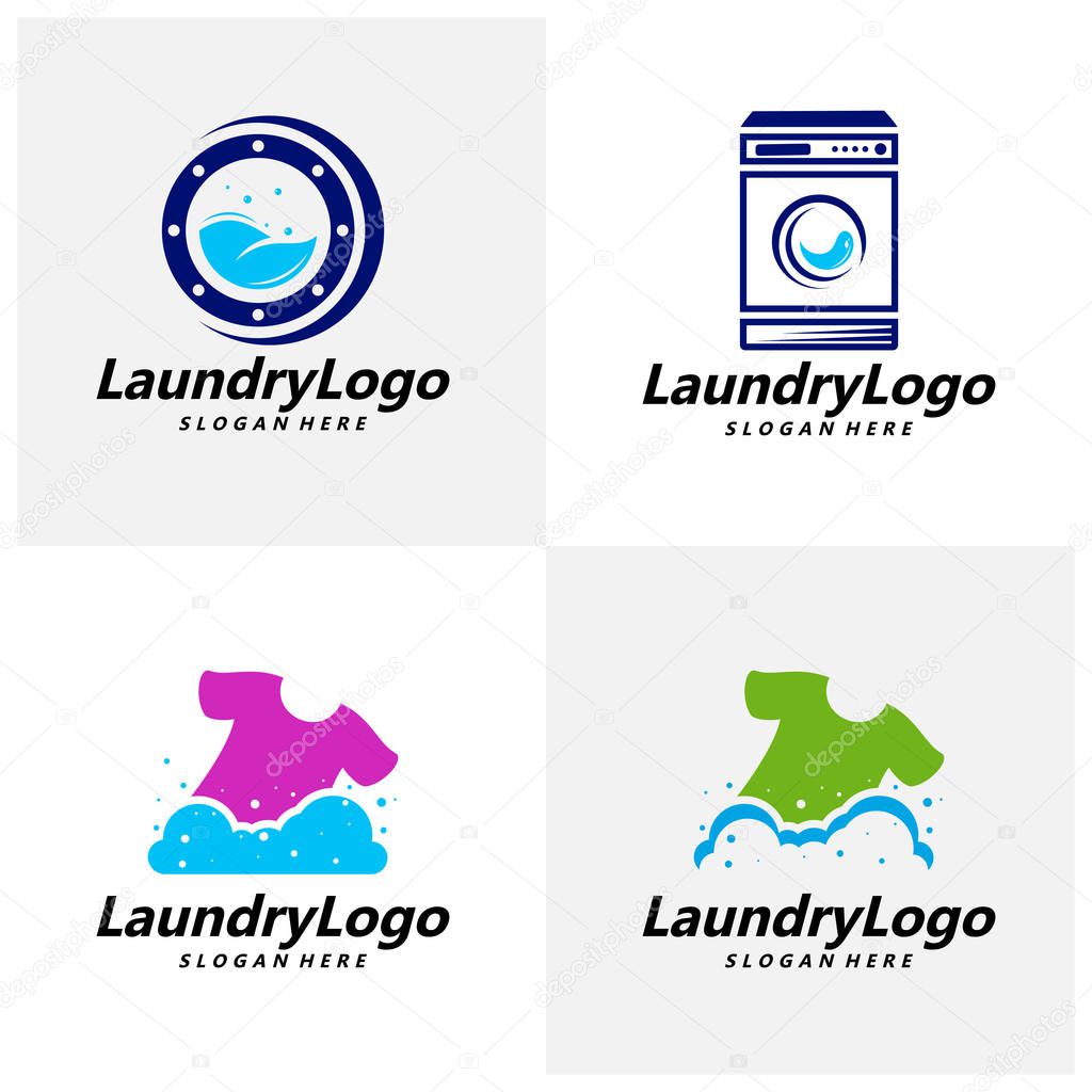 Set of Laundry Logo Template Design Vector, Cleaning Service Logo Concept, Emblem, Concept Design, Creative Symbol, Icon