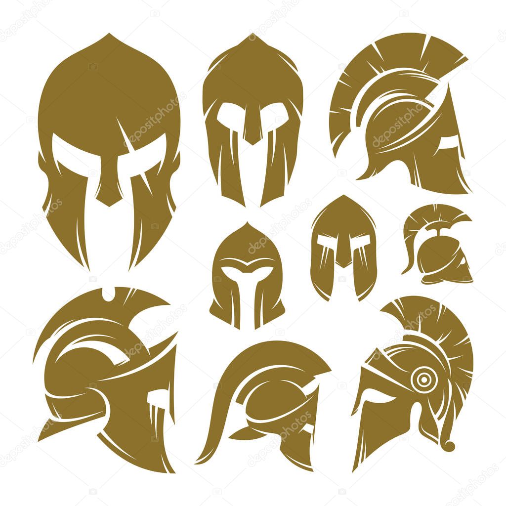 Set of Spartan Logo Design Vector Template, Spartan Helmet Logo Concept, Emblem, Concept Design, Creative Symbol, Icon