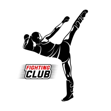 Fight Player logo tasarım vektörü, boks logosu, muay thai kick logo vektörü, Combat Sport and Fitness Amblem with a Fighter., Muay Thai Eğitim Merkezi, Illustration, Creative Design