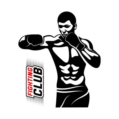 Fight Player logo tasarım vektörü, boks logosu, muay thai kick logo vektörü, Combat Sport and Fitness Amblem with a Fighter., Muay Thai Eğitim Merkezi, Illustration, Creative Design