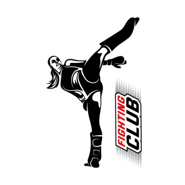 Fight Player logo tasarım vektörü, boks logosu, muay thai kick logo vektörü, Combat Sport and Fitness Amblem with a Fighter., Muay Thai Eğitim Merkezi, Illustration, Creative Design