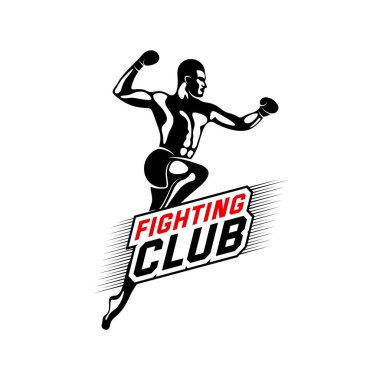 Fight Player logo tasarım vektörü, boks logosu, muay thai kick logo vektörü, Combat Sport and Fitness Amblem with a Fighter., Muay Thai Eğitim Merkezi, Illustration, Creative Design