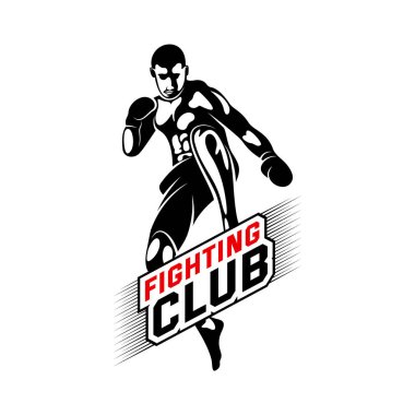Fight Player logo tasarım vektörü, boks logosu, muay thai kick logo vektörü, Combat Sport and Fitness Amblem with a Fighter., Muay Thai Eğitim Merkezi, Illustration, Creative Design