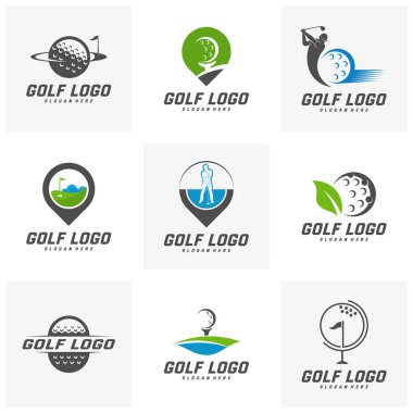 Golf logosu tasarım şablonu, golf vektör etiketi, golf şampiyonası logosu, illüstrasyon, yaratıcı simge, tasarım konsepti.