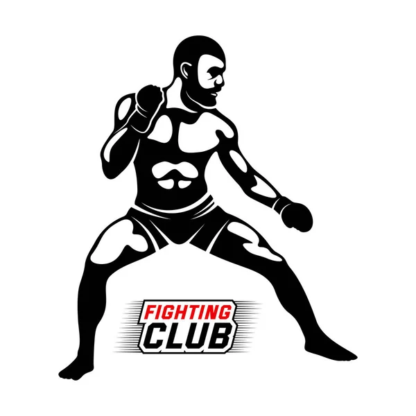 Vecteur de logo Fight Player, modèle de logo de boxe, vecteur de logo muay thai kick boxing, emblème de sport de combat et de remise en forme avec un combattant., Centre d'entraînement Muay Thai, Illustration, Conception créative — Image vectorielle