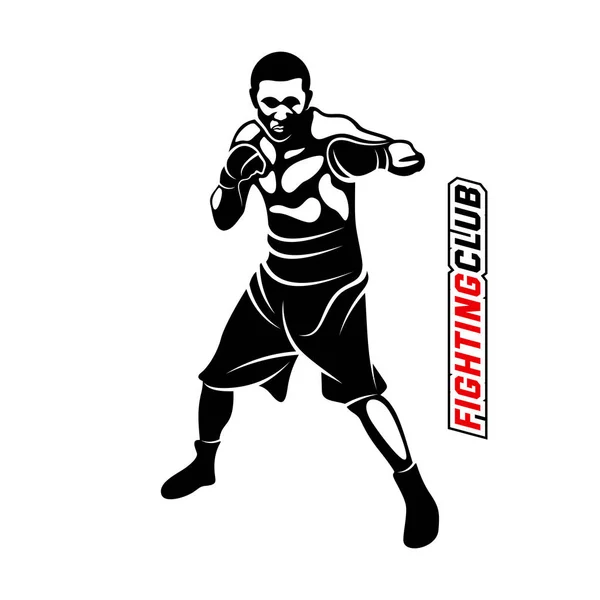 Vecteur de logo Fight Player, modèle de logo de boxe, vecteur de logo muay thai kick boxing, emblème de sport de combat et de remise en forme avec un combattant., Centre d'entraînement Muay Thai, Illustration, Conception créative — Image vectorielle