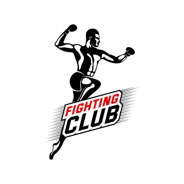 Fight Player logo design vector, boxing logo template, muay thai kick boksen logo vector, Combat Sport en Fitness Embleem met een Fighter., Muay Thai Training Center, Illustratie, Creatief ontwerp — Stockvector