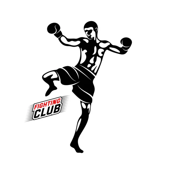 Fight Player logo design vektor, boxning logotyp mall, muay thai kick boxning logotyp vektor, Combat Sport och Fitness Emblem med en fighter., Muay Thai Training Center, Illustration, Kreativ design — Stock vektor