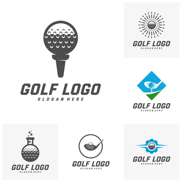 Набор векторных шаблонов дизайна логотипа Golf, векторная этикетка гольфа, логотип чемпионата по гольфу, иллюстрация, креативная икона, концепция дизайна — стоковый вектор