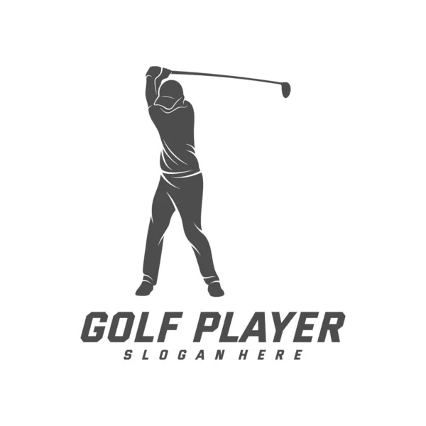 Golfspieler Logo Design Vektor-Vorlage, Vektor-Etikett des Golfs, Logo der Golfmeisterschaft, Illustration, kreative Ikone, Designkonzept — Stockvektor