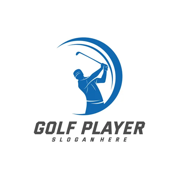 Modèle vectoriel de conception de logo de joueur de golf, Étiquette vectorielle du golf, Logo du championnat de golf, illustration, icône créative, concept de conception — Image vectorielle