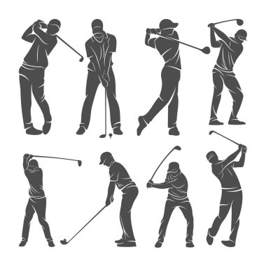 Golf oyuncusunun logo tasarım şablonu, golf vektör etiketi, golf şampiyonası logosu, illüstrasyon, yaratıcı simge, tasarım konsepti.