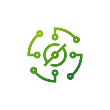 Circuit logo tasarım vektör şablonu, Dairesel logo simgesi, noktalı bağlantı simgesi, devre ögesi, Yaratıcı tasarım, Simge Teknolojisi