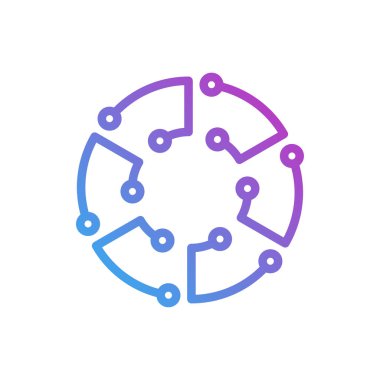 Circuit logo tasarım vektör şablonu, Dairesel logo simgesi, noktalı bağlantı simgesi, devre ögesi, Yaratıcı tasarım, Simge Teknolojisi