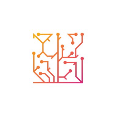 Circuit logo tasarım vektör şablonu, Dairesel logo simgesi, noktalı bağlantı simgesi, devre ögesi, Yaratıcı tasarım, Simge Teknolojisi