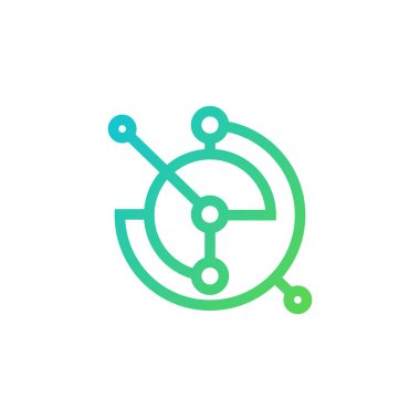 Circuit logo tasarım vektör şablonu, Dairesel logo simgesi, noktalı bağlantı simgesi, devre ögesi, Yaratıcı tasarım, Simge Teknolojisi