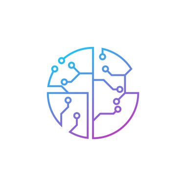 Circuit logo tasarım vektör şablonu, Dairesel logo simgesi, noktalı bağlantı simgesi, devre ögesi, Yaratıcı tasarım, Simge Teknolojisi