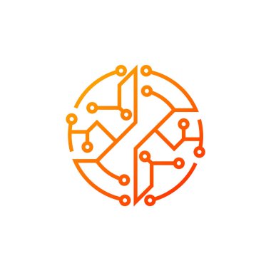 Circuit logo tasarım vektör şablonu, Dairesel logo simgesi, noktalı bağlantı simgesi, devre ögesi, Yaratıcı tasarım, Simge Teknolojisi