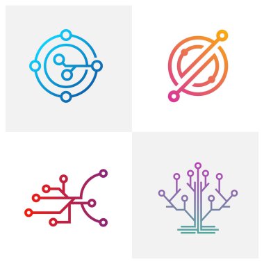Circuit logo tasarım vektör şablonu, Dairesel logo simgesi, noktalı bağlantı simgesi, devre ögesi, yaratıcı tasarım, simge teknolojisi
