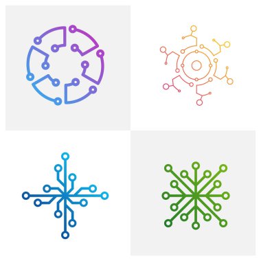Circuit logo tasarım vektör şablonu, Dairesel logo simgesi, noktalı bağlantı simgesi, devre ögesi, yaratıcı tasarım, simge teknolojisi