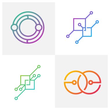 Circuit logo tasarım vektör şablonu, Dairesel logo simgesi, noktalı bağlantı simgesi, devre ögesi, yaratıcı tasarım, simge teknolojisi