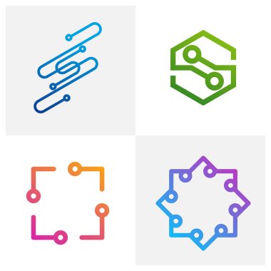 Circuit logo tasarım vektör şablonu, Dairesel logo simgesi, noktalı bağlantı simgesi, devre ögesi, yaratıcı tasarım, simge teknolojisi