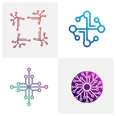 Circuit logo tasarım vektör şablonu, Dairesel logo simgesi, noktalı bağlantı simgesi, devre ögesi, yaratıcı tasarım, simge teknolojisi
