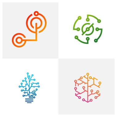 Circuit logo tasarım vektör şablonu, Dairesel logo simgesi, noktalı bağlantı simgesi, devre ögesi, yaratıcı tasarım, simge teknolojisi