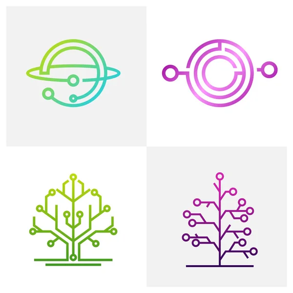 Set of Circuit logo design vector template, Circular logo icon, Link icon with dot, Circuit element, Creative design, Icon Technology — Stock Vector