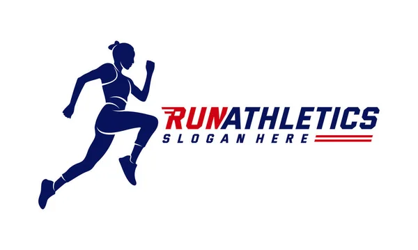 Running Woman silhouet Logo Designs Vector, Marathon logo template, hardloopclub of sportclub, Illustratie — Stockvector