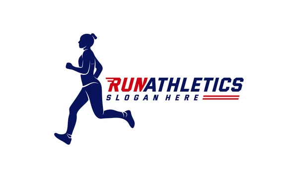 Correndo mulher silhueta Logo projeta vetor, modelo de logotipo da maratona, clube de corrida ou clube de esportes, ilustração —  Vetores de Stock