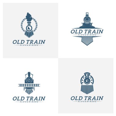 Klasik tren logosu seti, lokomotif logo tasarım vektör şablonu, yaratıcı tasarım, simge sembolü